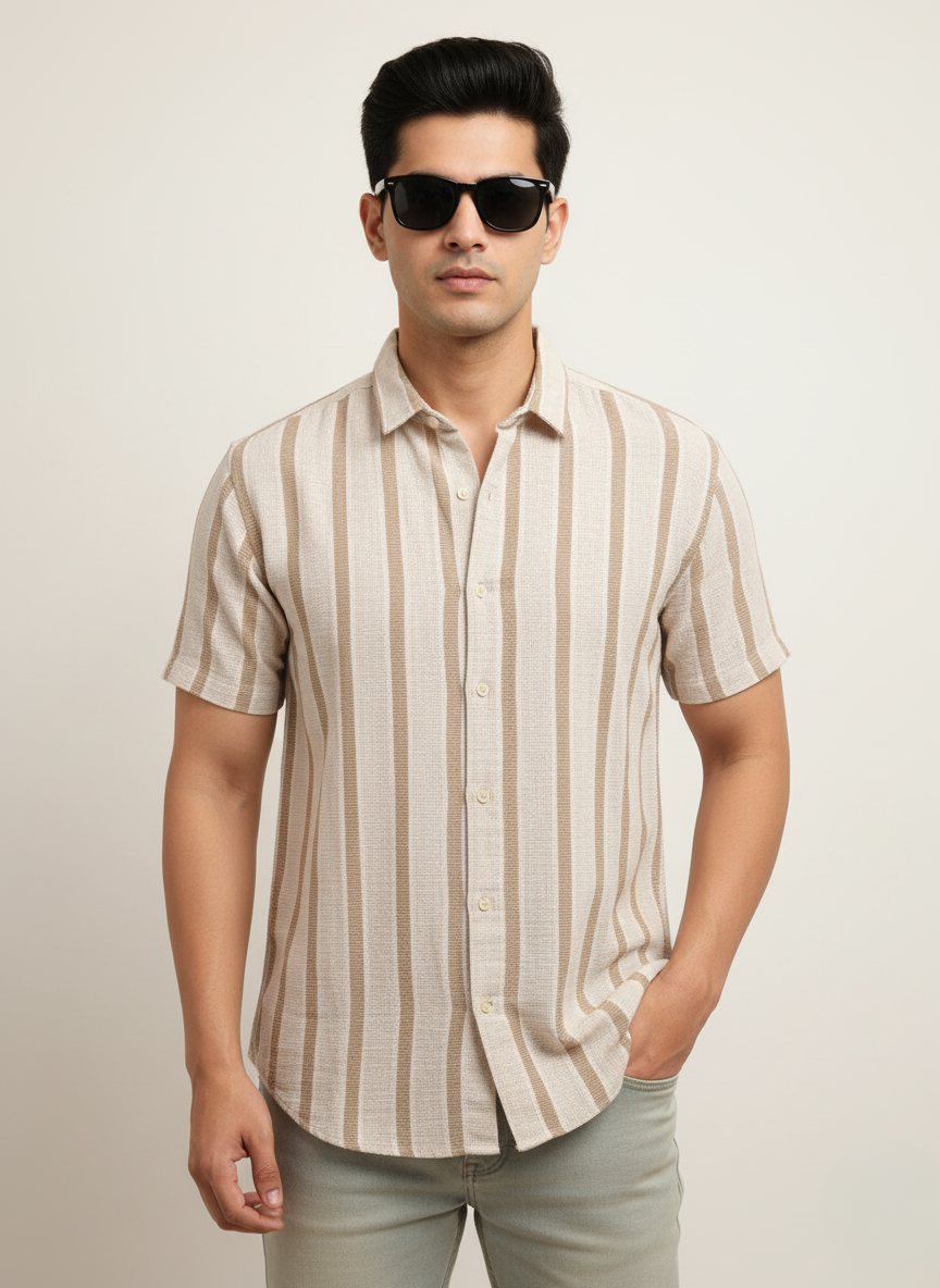 Kutur Men's Beige & Brown Striped Cotton Shirt – Westside Manufacturer