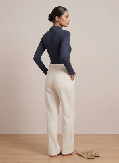 Women's Navy Blue Long Sleeve Quarter-Zip Collar Bodysuit