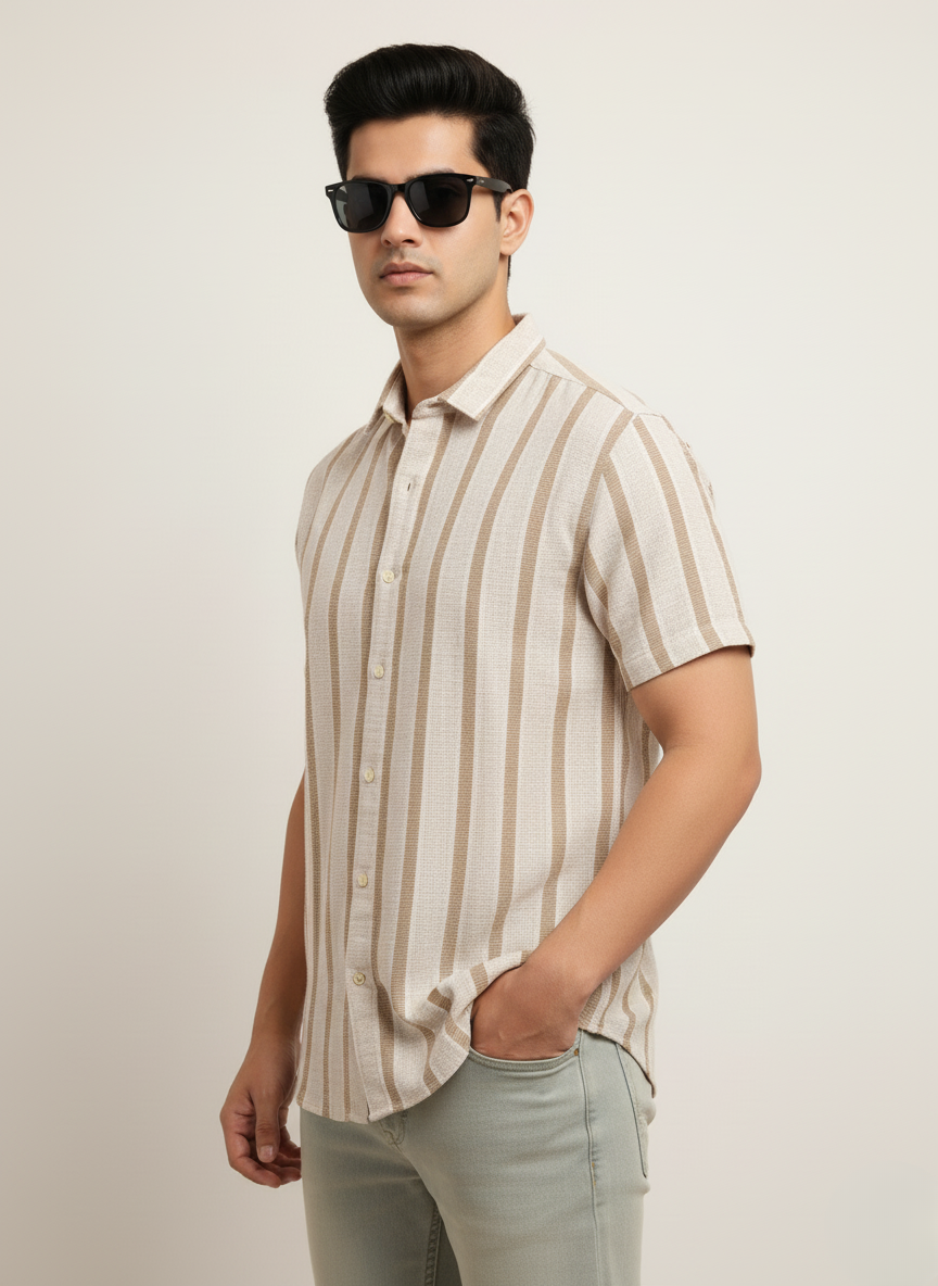 Kutur Men's Beige & Brown Striped Cotton Shirt – Westside Manufacturer