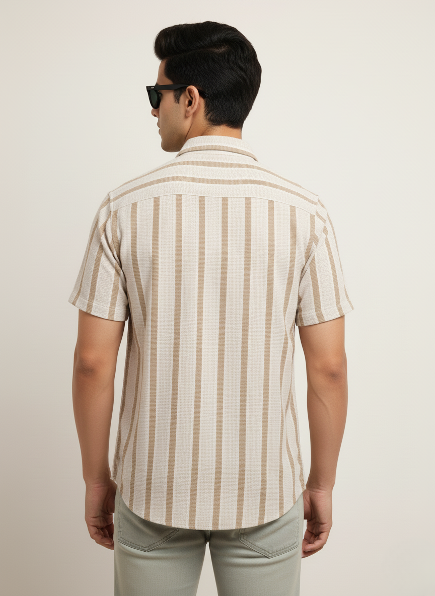 Kutur Men's Beige & Brown Striped Cotton Shirt – Westside Manufacturer