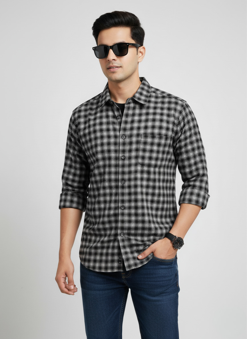 Kutur Men's Black & Grey Checked Shirt – Westside Manufacturer