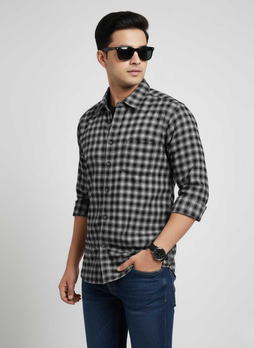 Kutur Men's Black & Grey Checked Shirt – Westside Manufacturer
