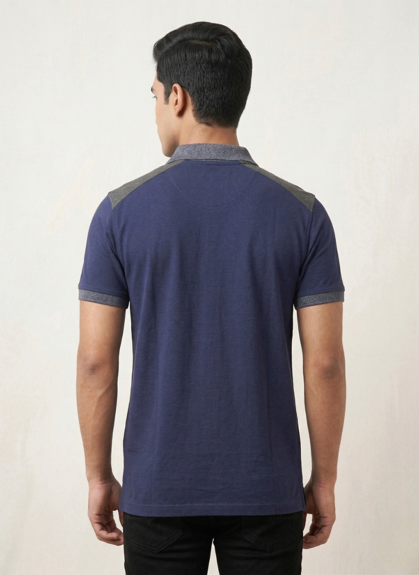 Metronaut Men's Navy Blue & Grey Colorblock Polo T-Shirt