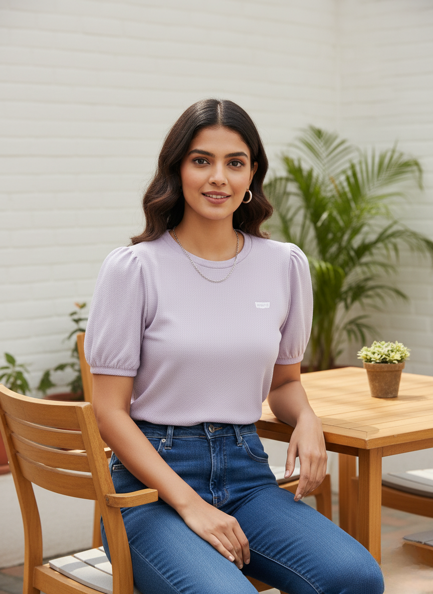 Levi's Women's Textured Puff Sleeve Top (Lilac)