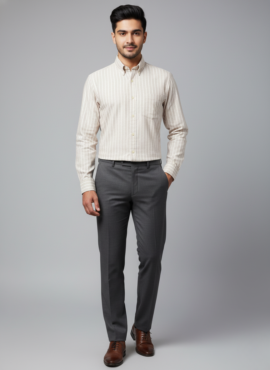 Kutur Men's Beige & White Striped Cotton Shirt – Westside Manufacturer