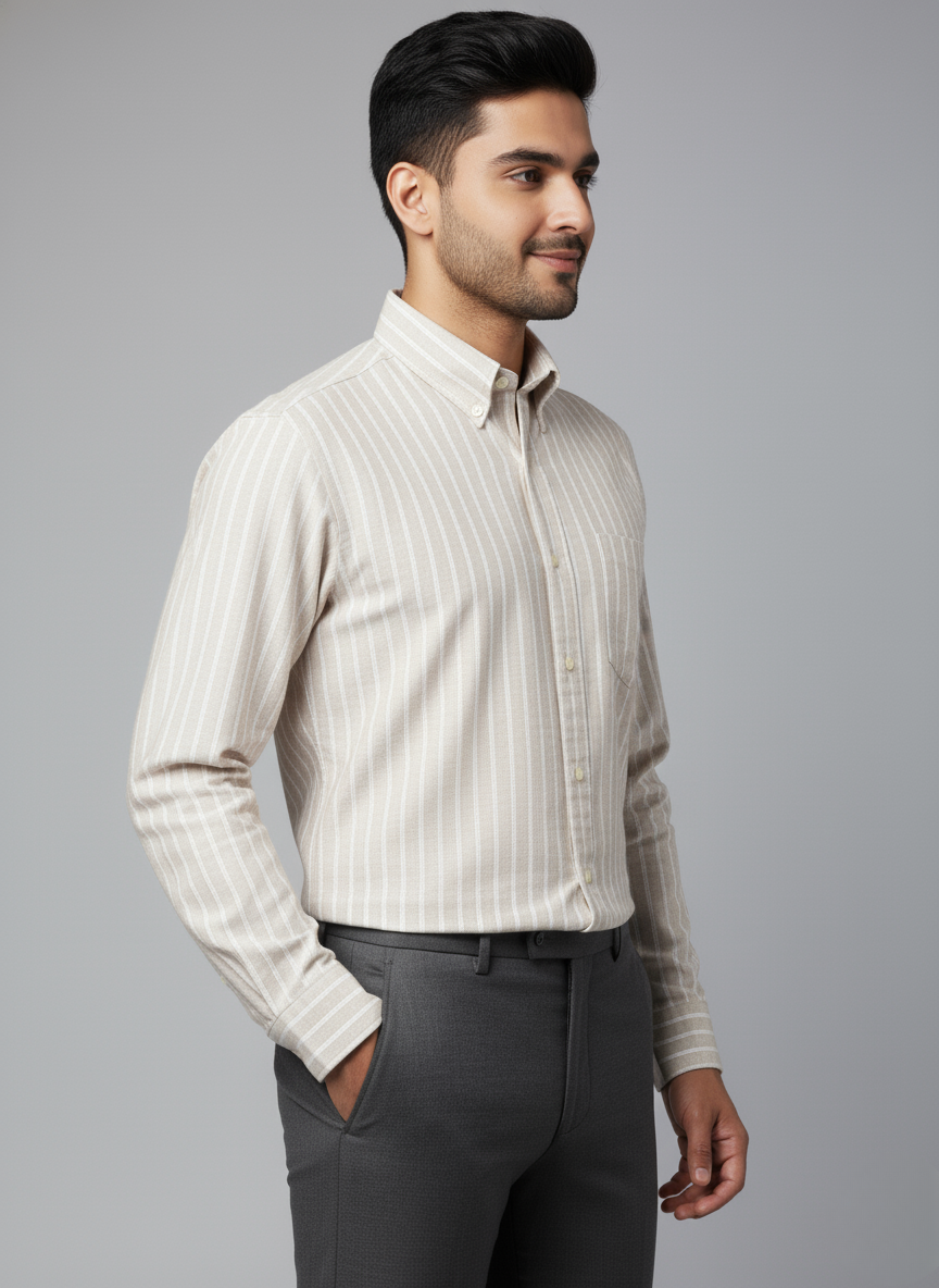 Kutur Men's Beige & White Striped Cotton Shirt – Westside Manufacturer