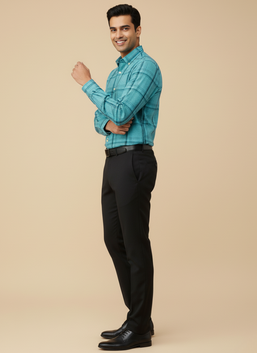 U.S. Polo Assn. Men's Checkered Tailored Fit Casual Shirt for (Teal Blue)