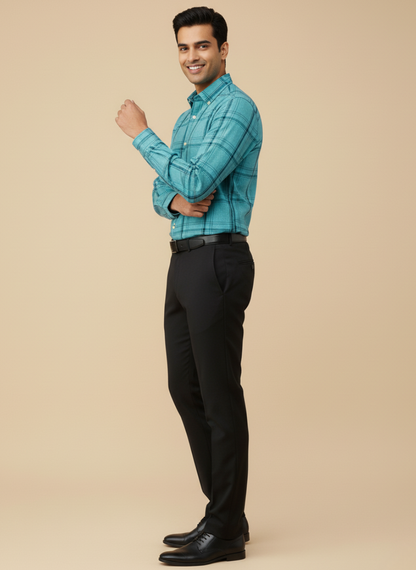 U.S. Polo Assn. Men's Checkered Tailored Fit Casual Shirt for (Teal Blue)