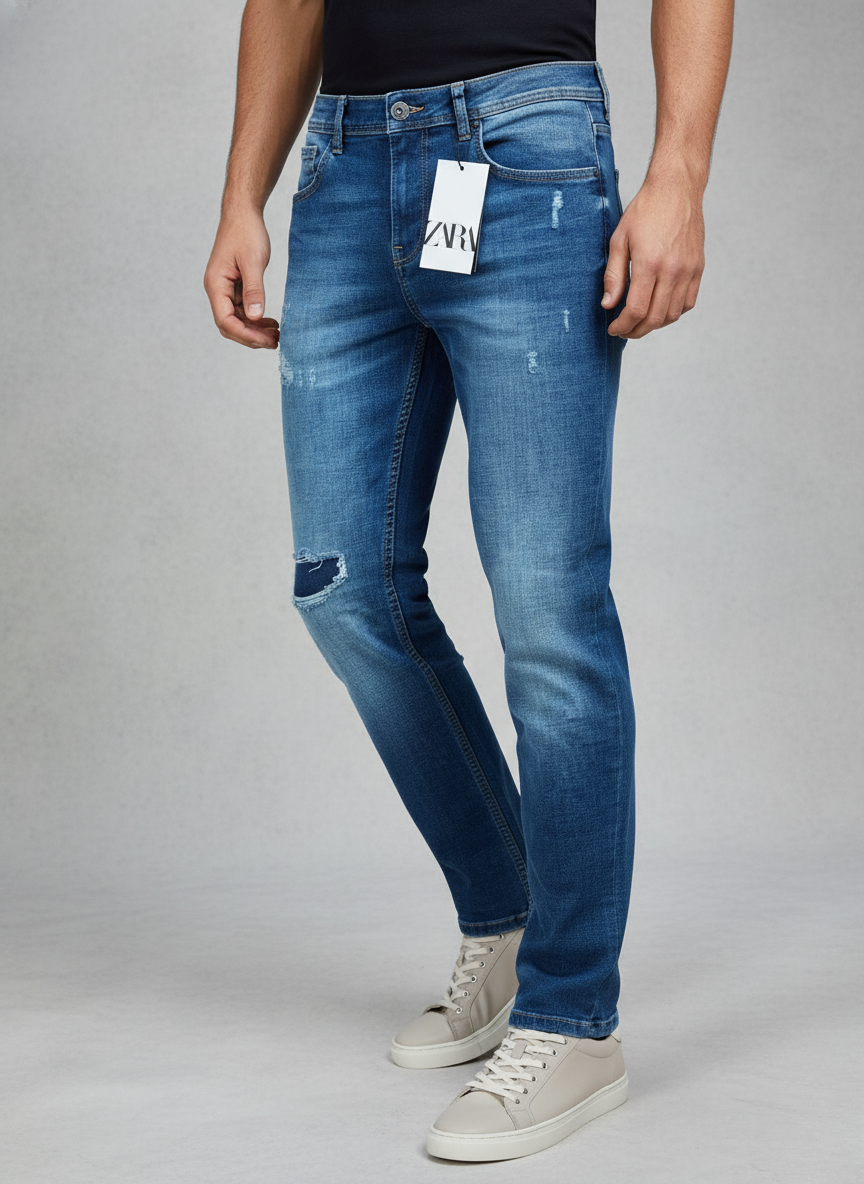 Zara Mens Distressed Jeans(Blue)
