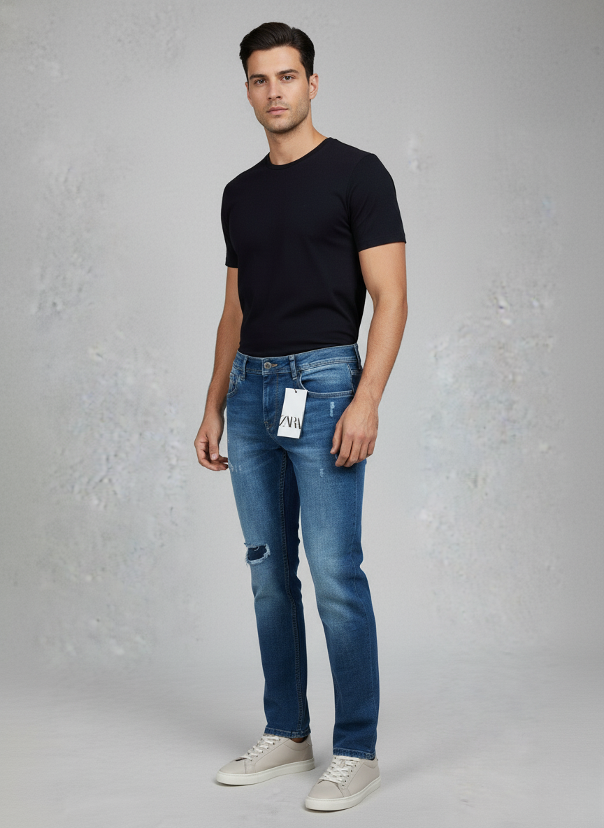 Zara Mens Distressed Jeans(Blue)