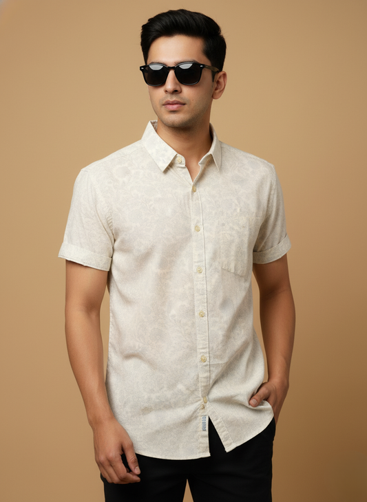 Kutur Exclusive Light Floral Casual Shirt (White)