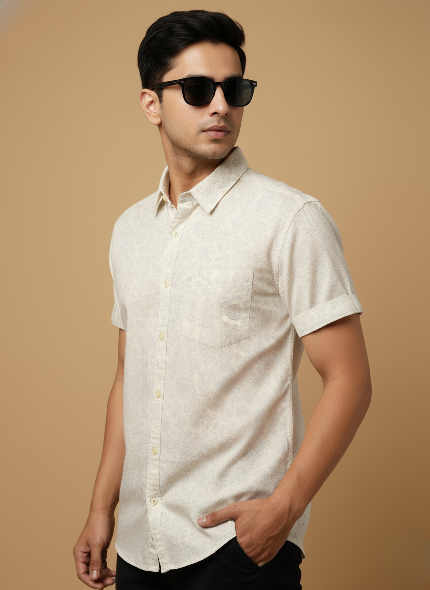 Kutur Exclusive Light Floral Casual Shirt (White)
