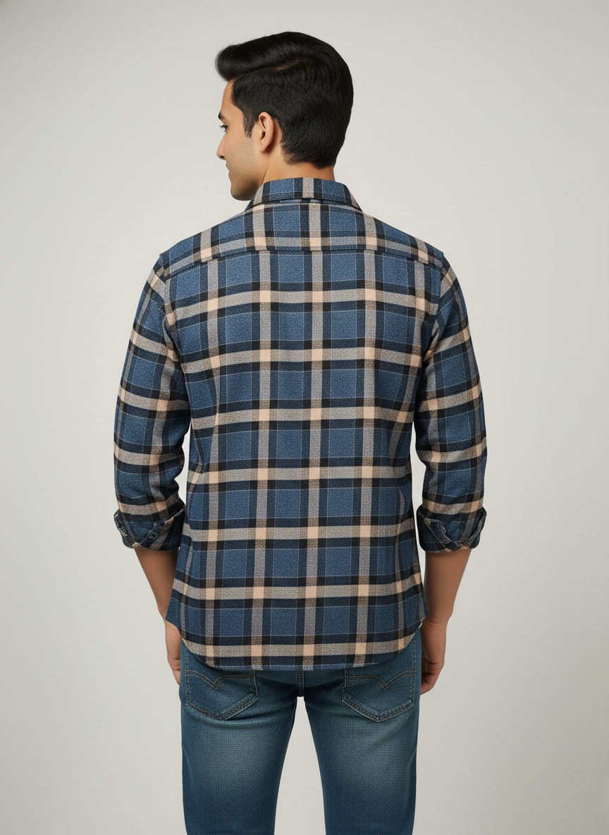 Kutur Men's Blue & Beige Checked Cotton Shirt – Westside Manufacturer