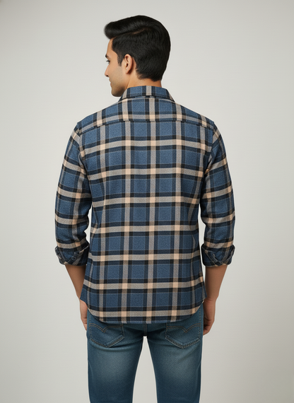 Kutur Men's Blue & Beige Checked Cotton Shirt – Westside Manufacturer