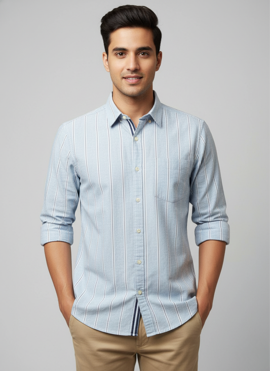 Kutur Men's Sky Blue Striped Cotton Shirt – Westside Manufacturer