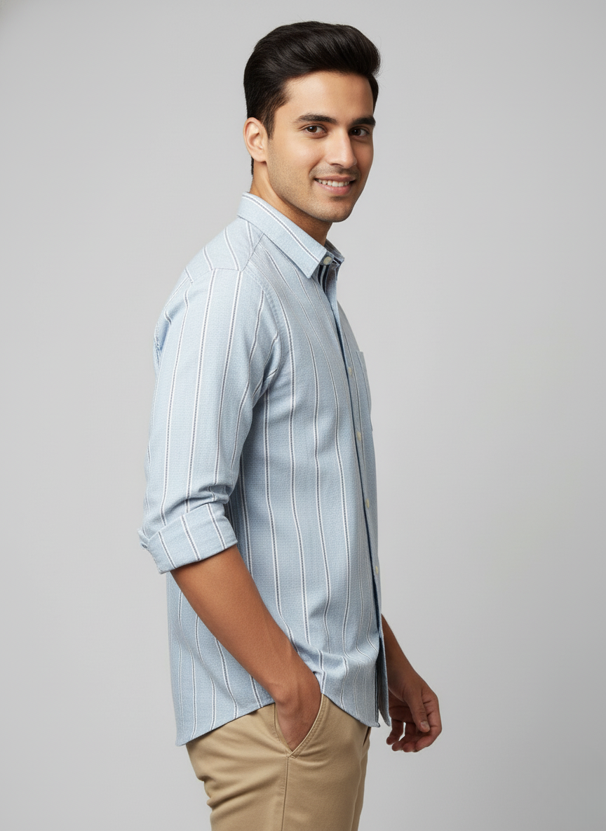 Kutur Men's Sky Blue Striped Cotton Shirt – Westside Manufacturer