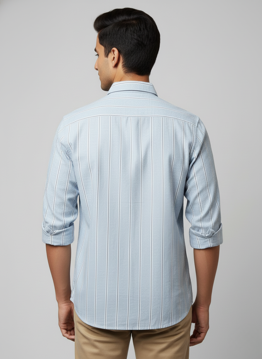 Kutur Men's Sky Blue Striped Cotton Shirt – Westside Manufacturer