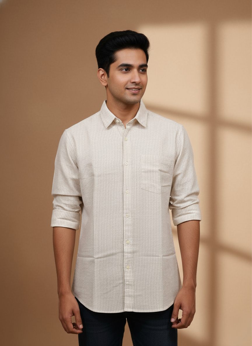 Kutur Men's Beige Pinstripe Cotton Shirt – Westside Manufacturer