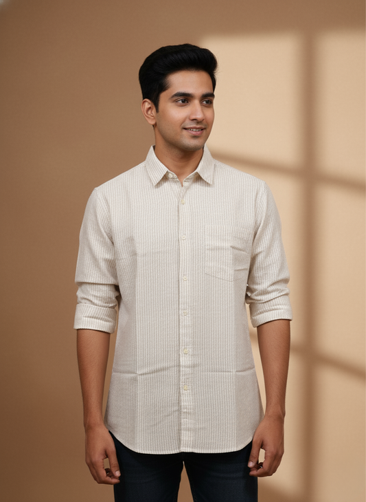 Kutur Men's Beige Pinstripe Cotton Shirt – Westside Manufacturer