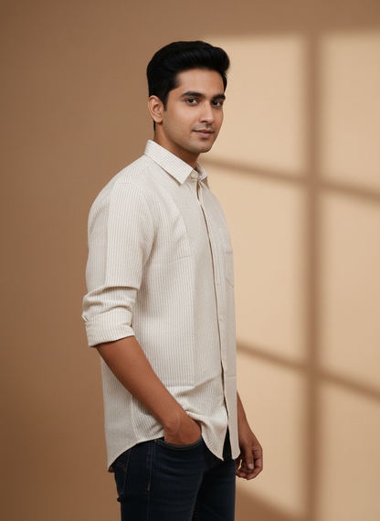 Kutur Men's Beige Pinstripe Cotton Shirt – Westside Manufacturer
