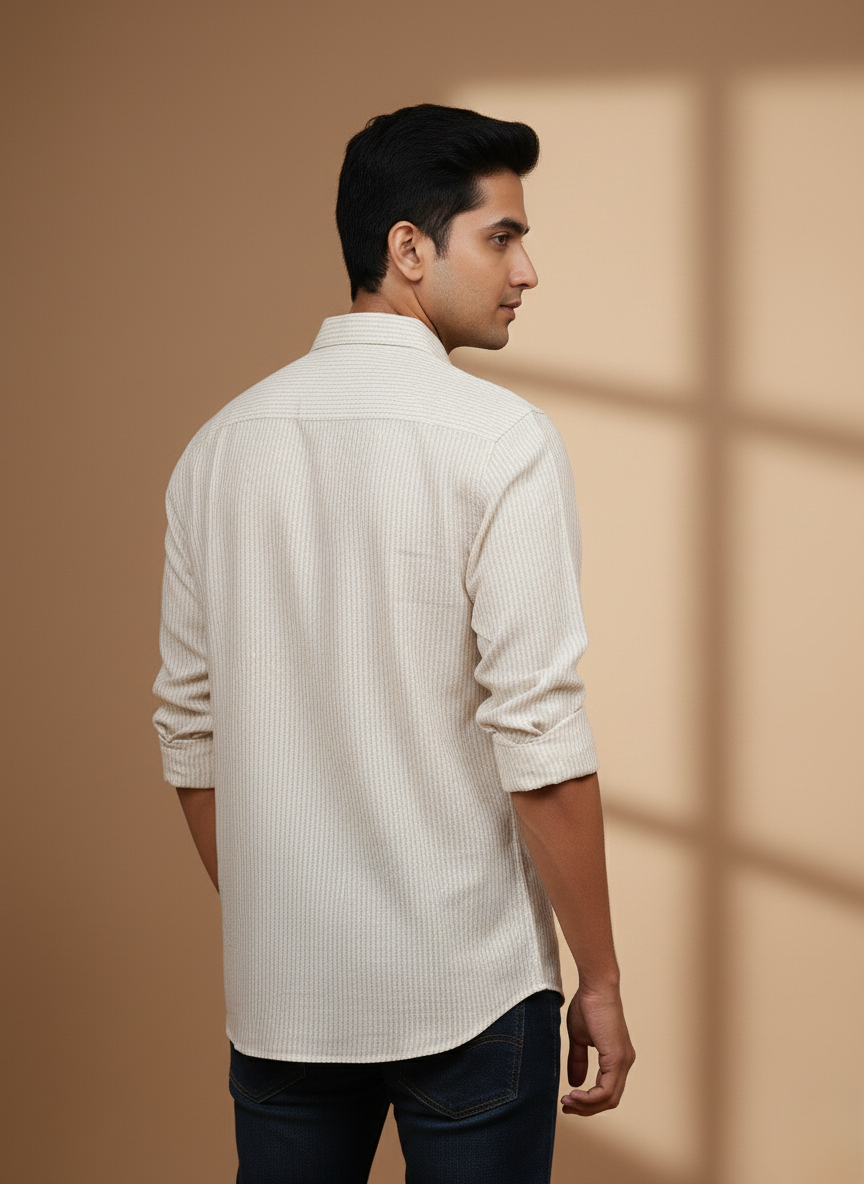 Kutur Men's Beige Pinstripe Cotton Shirt – Westside Manufacturer
