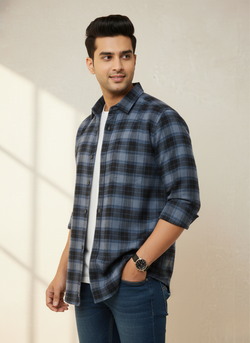 Kutur Men's Blue & Black Checked Cotton Shirt – Westside Manufacturer
