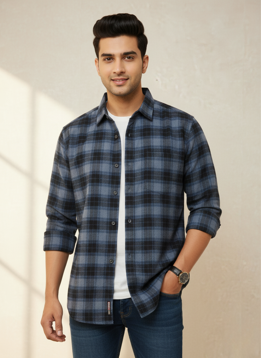 Kutur Men's Blue & Black Checked Cotton Shirt – Westside Manufacturer