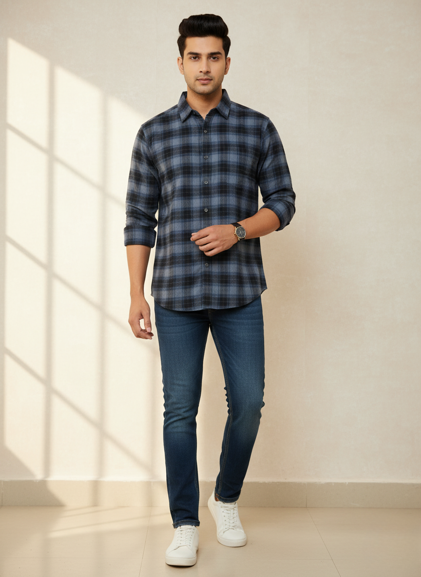 Kutur Men's Blue & Black Checked Cotton Shirt – Westside Manufacturer