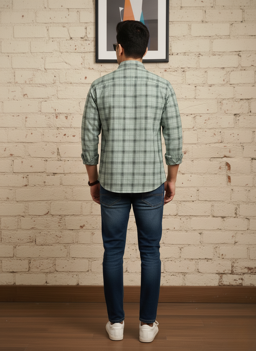 Rare Rabbit Men’s Check Casual Shirt (Sage Green)