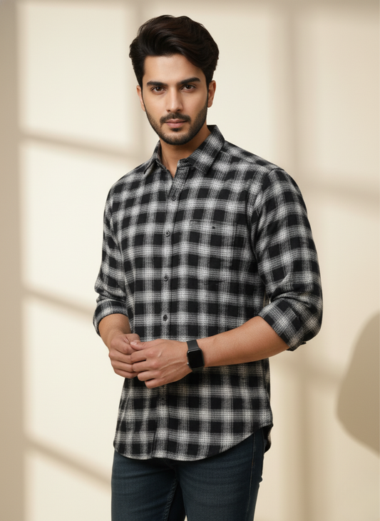 Kutur Men's Black & White Checked Cotton Shirt – Westside Manufacturer