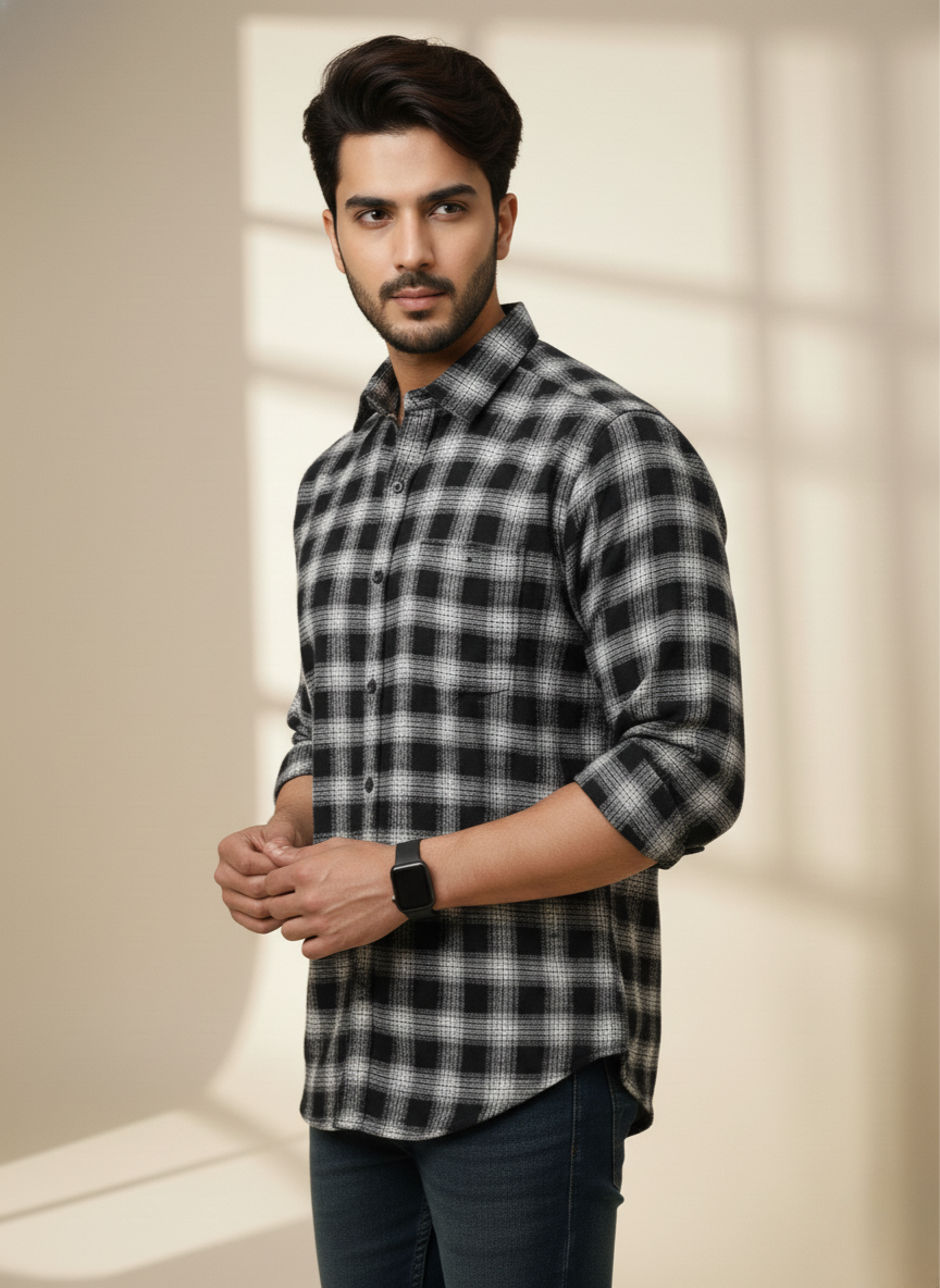 Kutur Men's Black & White Checked Cotton Shirt – Westside Manufacturer