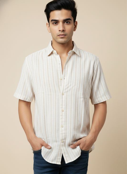 Kutur Men's Beige Brown Striped Cotton Shirt – Westside Manufacturer