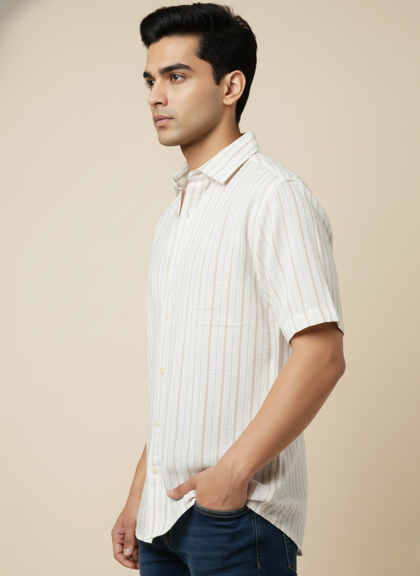 Kutur Men's Beige Brown Striped Cotton Shirt – Westside Manufacturer