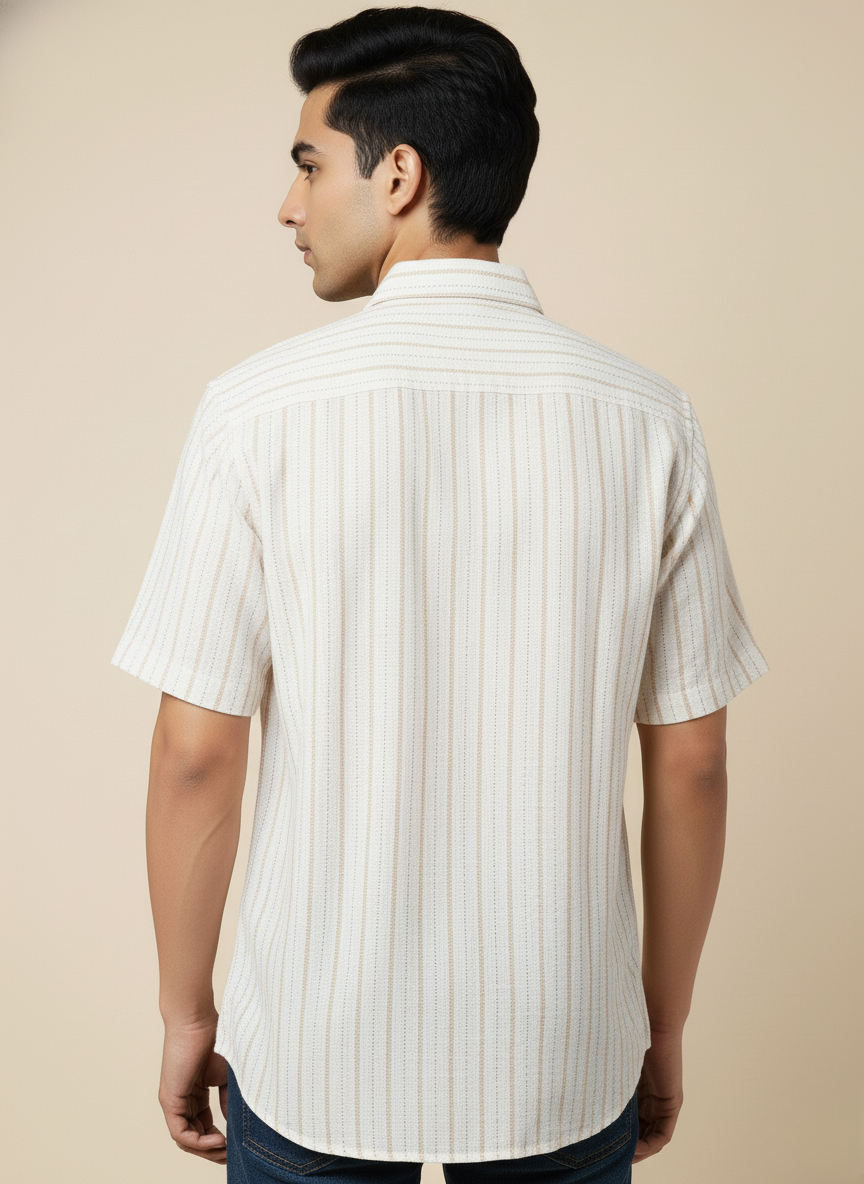 Kutur Men's Beige Brown Striped Cotton Shirt – Westside Manufacturer