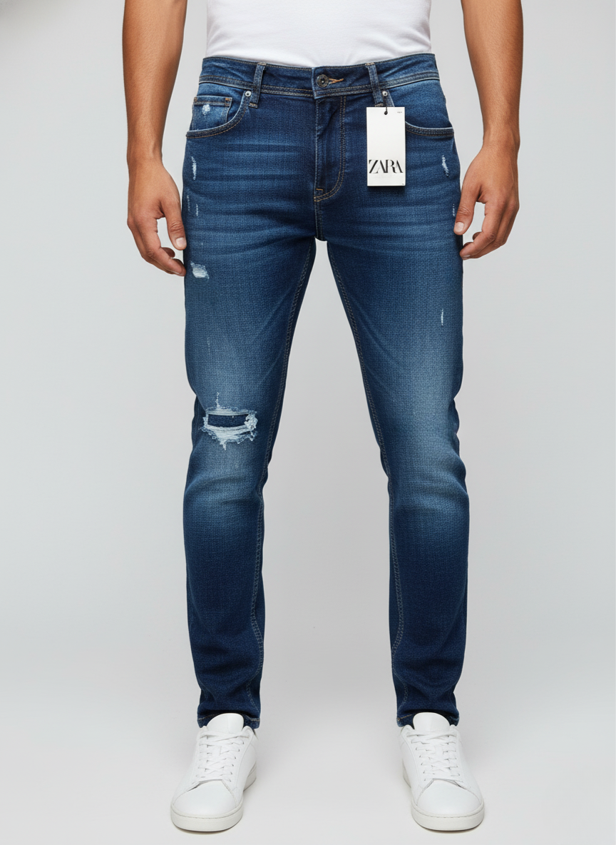 Zara Mens Distressed Jeans (Dark Blue)
