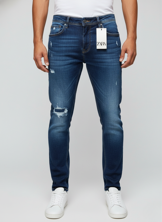 Zara Mens Distressed Jeans (Dark Blue)