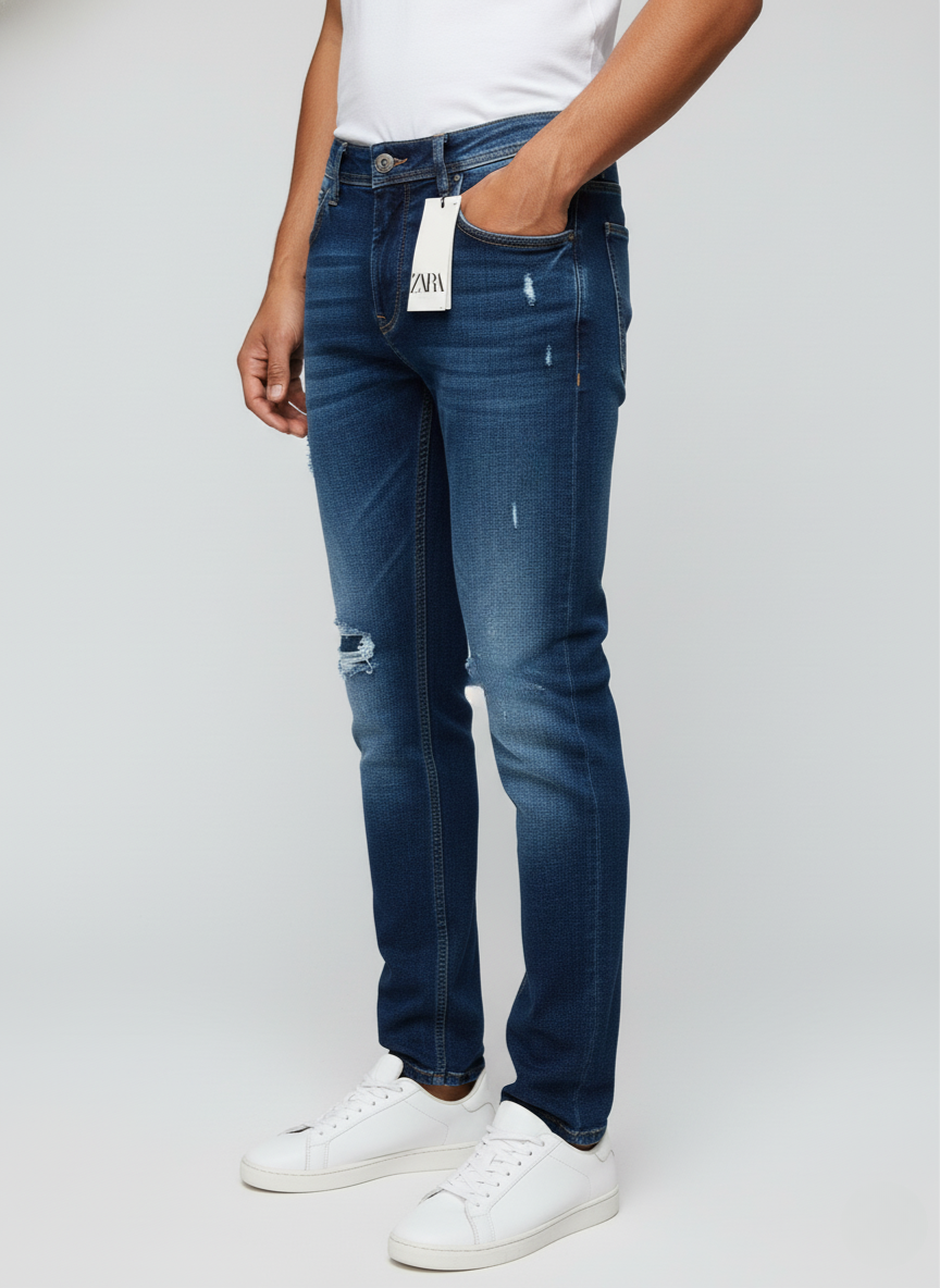 Zara Mens Distressed Jeans (Dark Blue)
