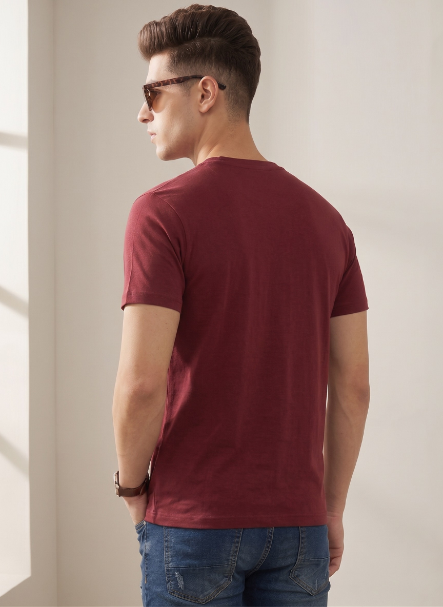 Metronaut Men's Maroon Graphic Print T-Shirt - Honeycomb Design