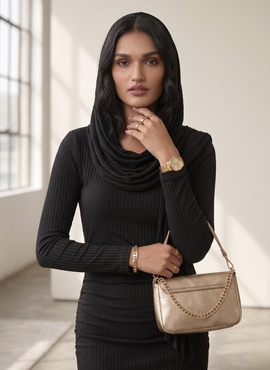 StyleCast Black Long Sleeve Ruched Dress with Draped Overlay