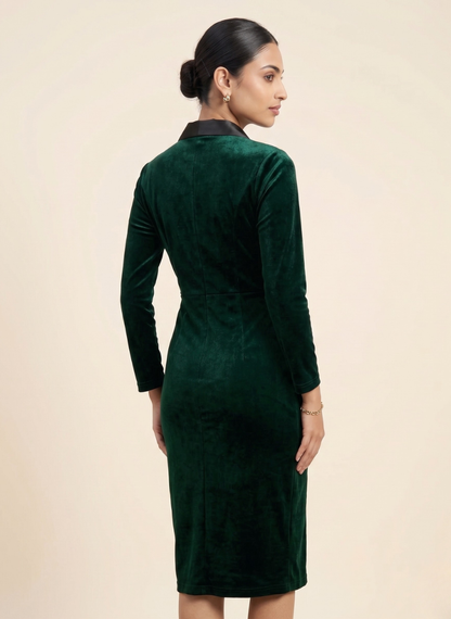JC Collection Women’s Green Velvet Sheath Dress with Gold Buttons