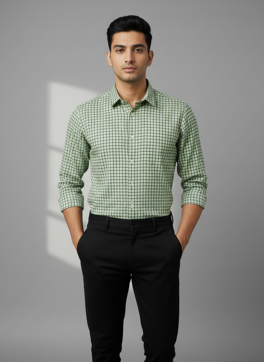 Rare Rabbit Men's Checkered Casual Shirt (Green)