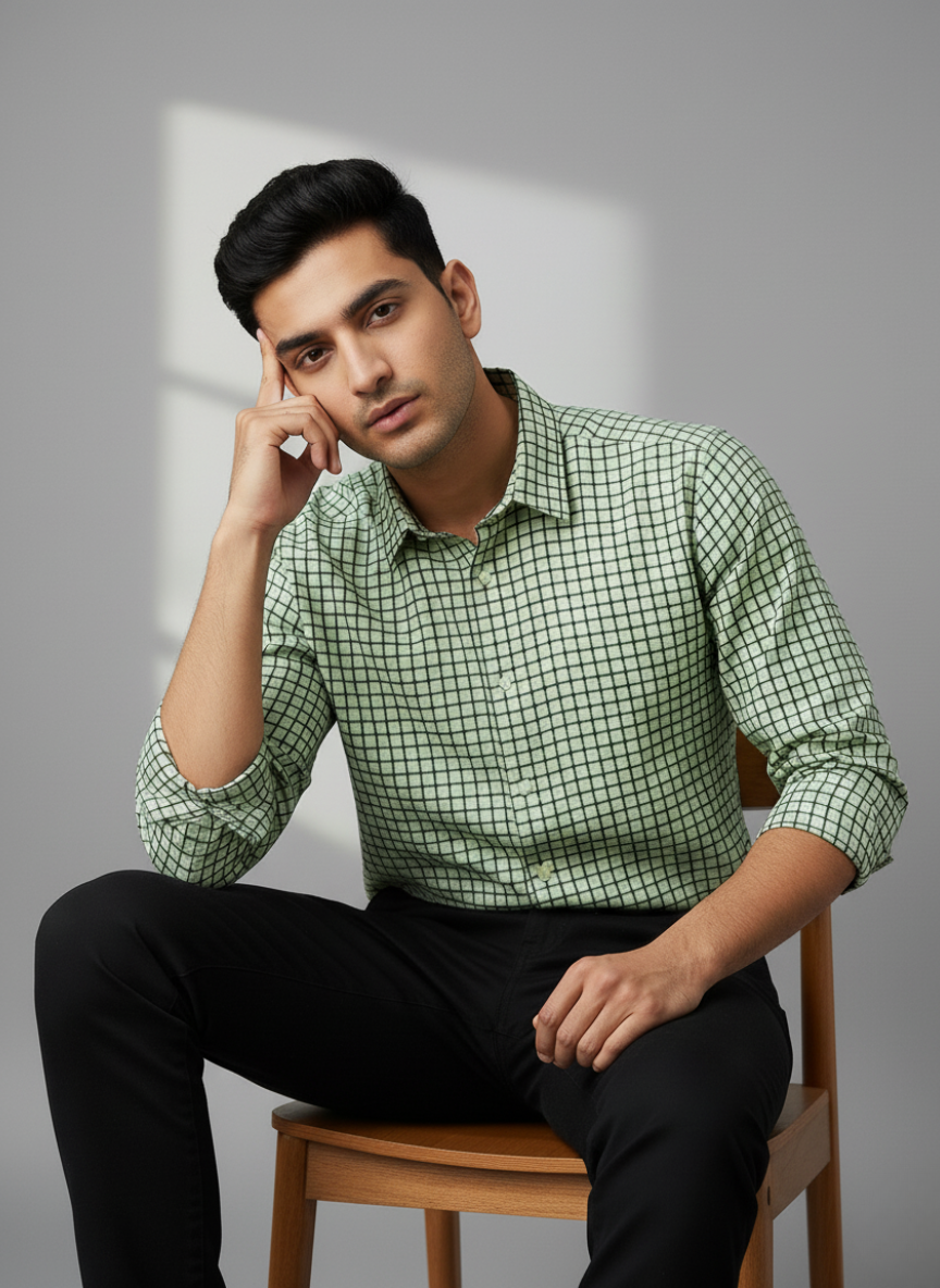 Rare Rabbit Men's Checkered Casual Shirt (Green)