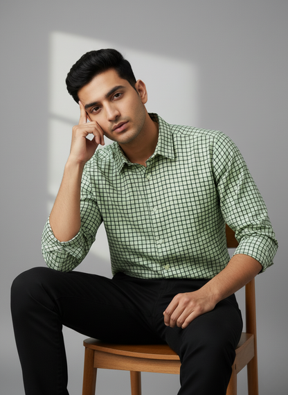 Rare Rabbit Men's Checkered Casual Shirt (Green)