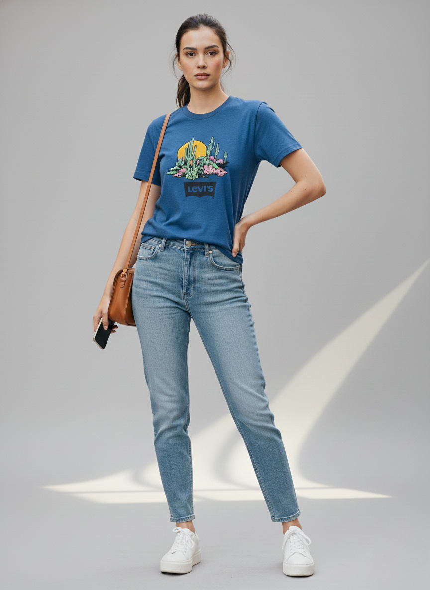 Levi’s Men’s Blue Desert Sunset Graphic T-Shirt | Casual Printed Crew Neck Tee
