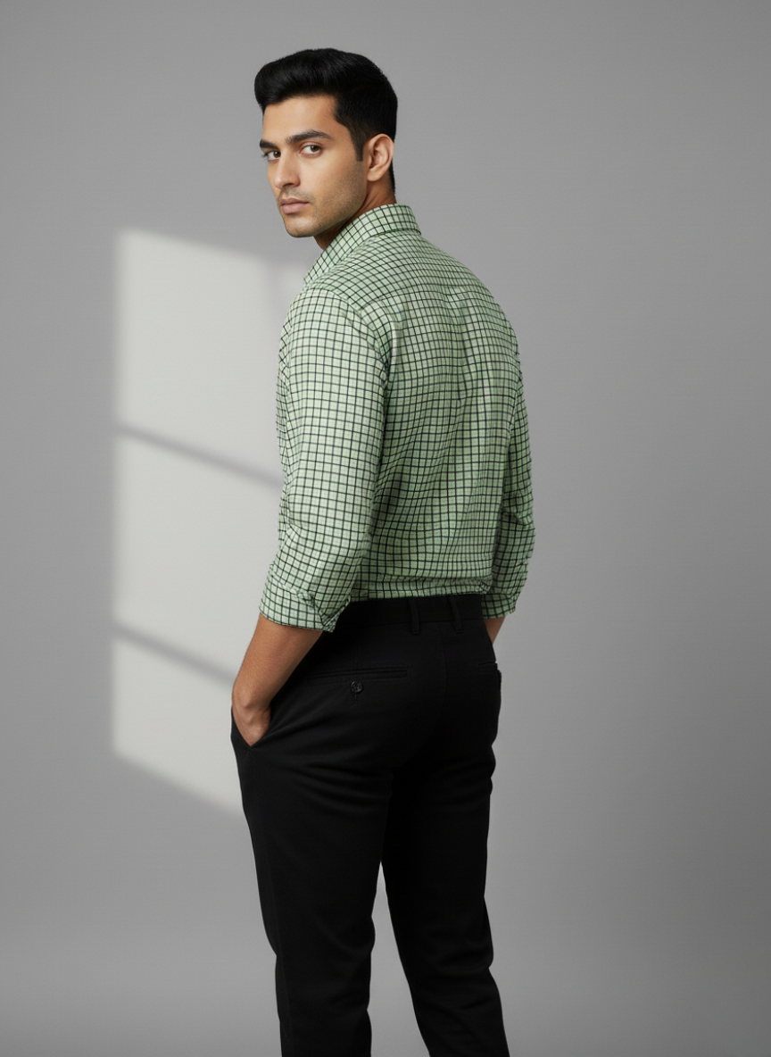 Rare Rabbit Men's Checkered Casual Shirt (Green)