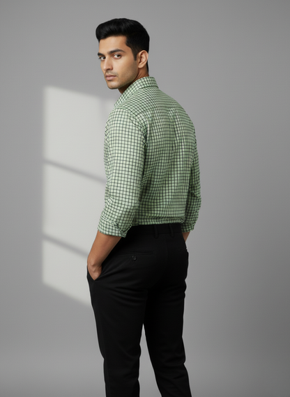 Rare Rabbit Men's Checkered Casual Shirt (Green)