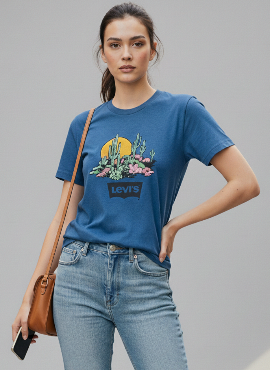 Levi’s Men’s Blue Desert Sunset Graphic T-Shirt | Casual Printed Crew Neck Tee