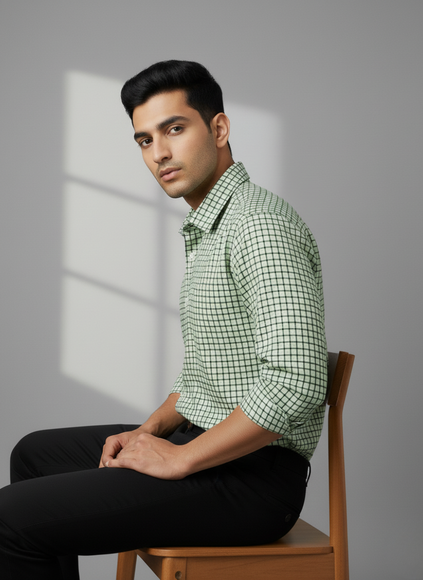 Rare Rabbit Men's Checkered Casual Shirt (Green)