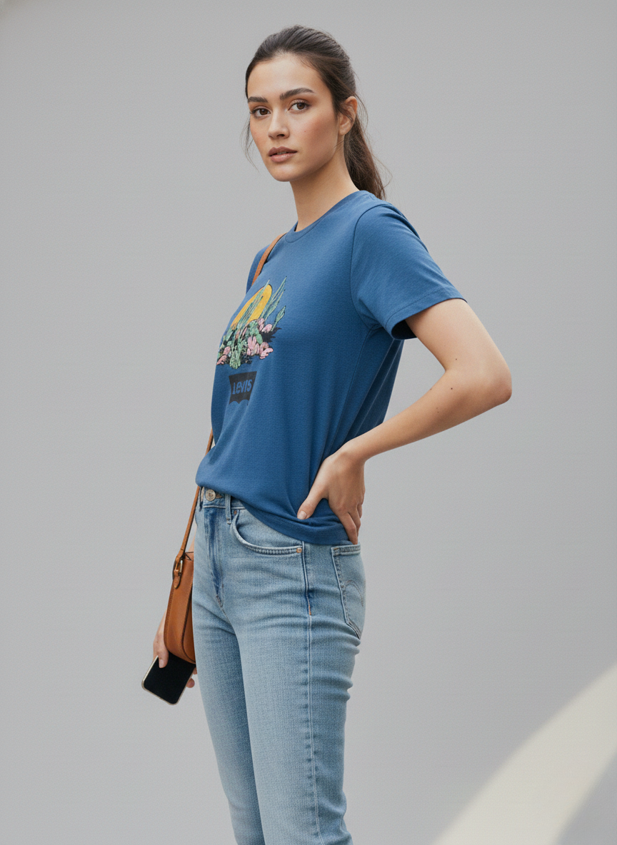 Levi’s Men’s Blue Desert Sunset Graphic T-Shirt | Casual Printed Crew Neck Tee