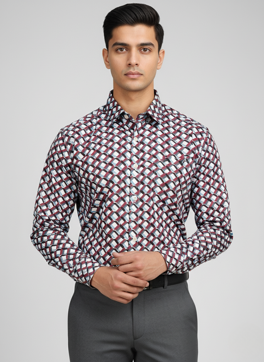 Rare Rabbit Geometric Patterned Men's Shirt
